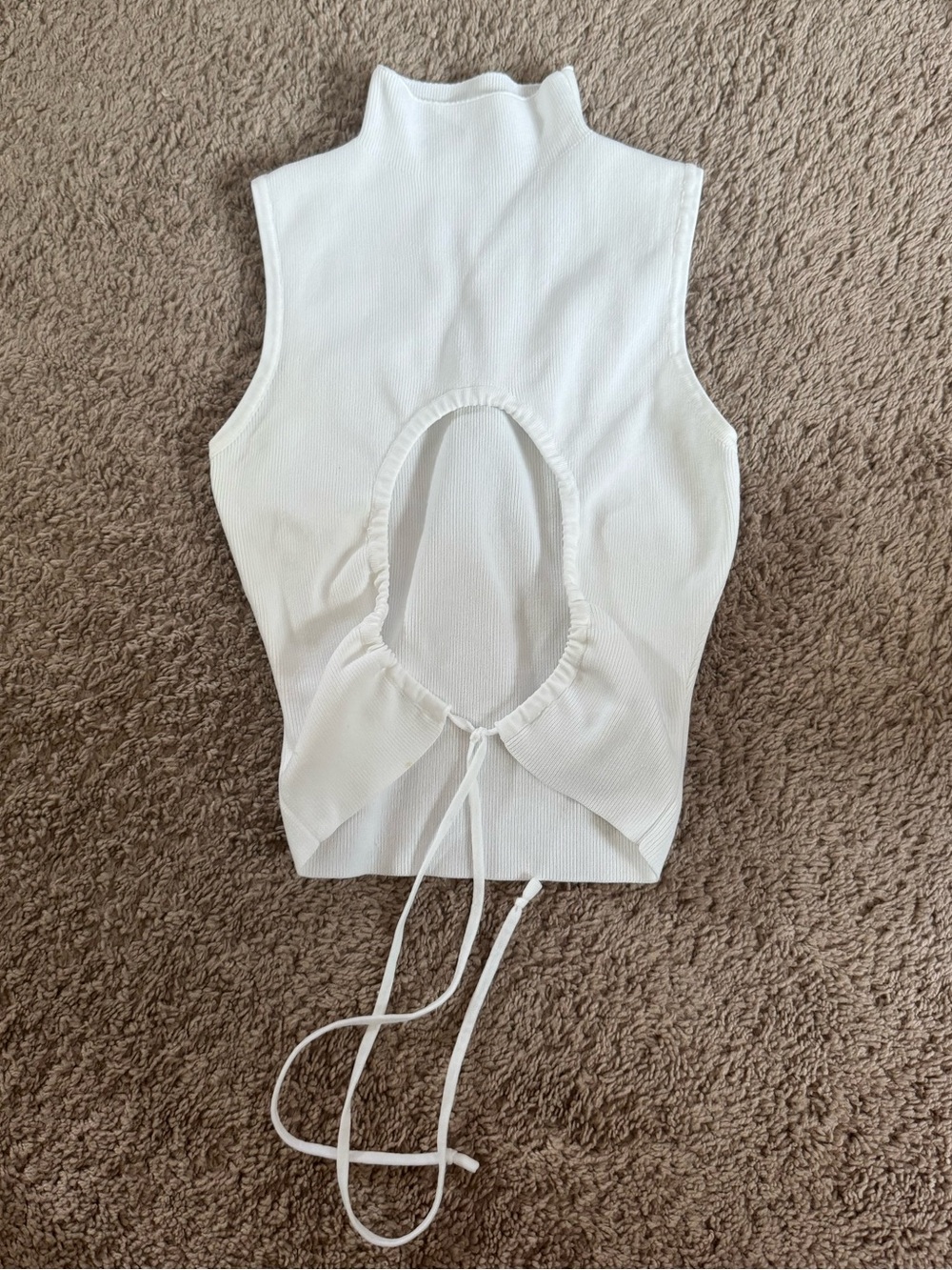 White Sleeveless Mock Neck Front-Cutout Tie Top